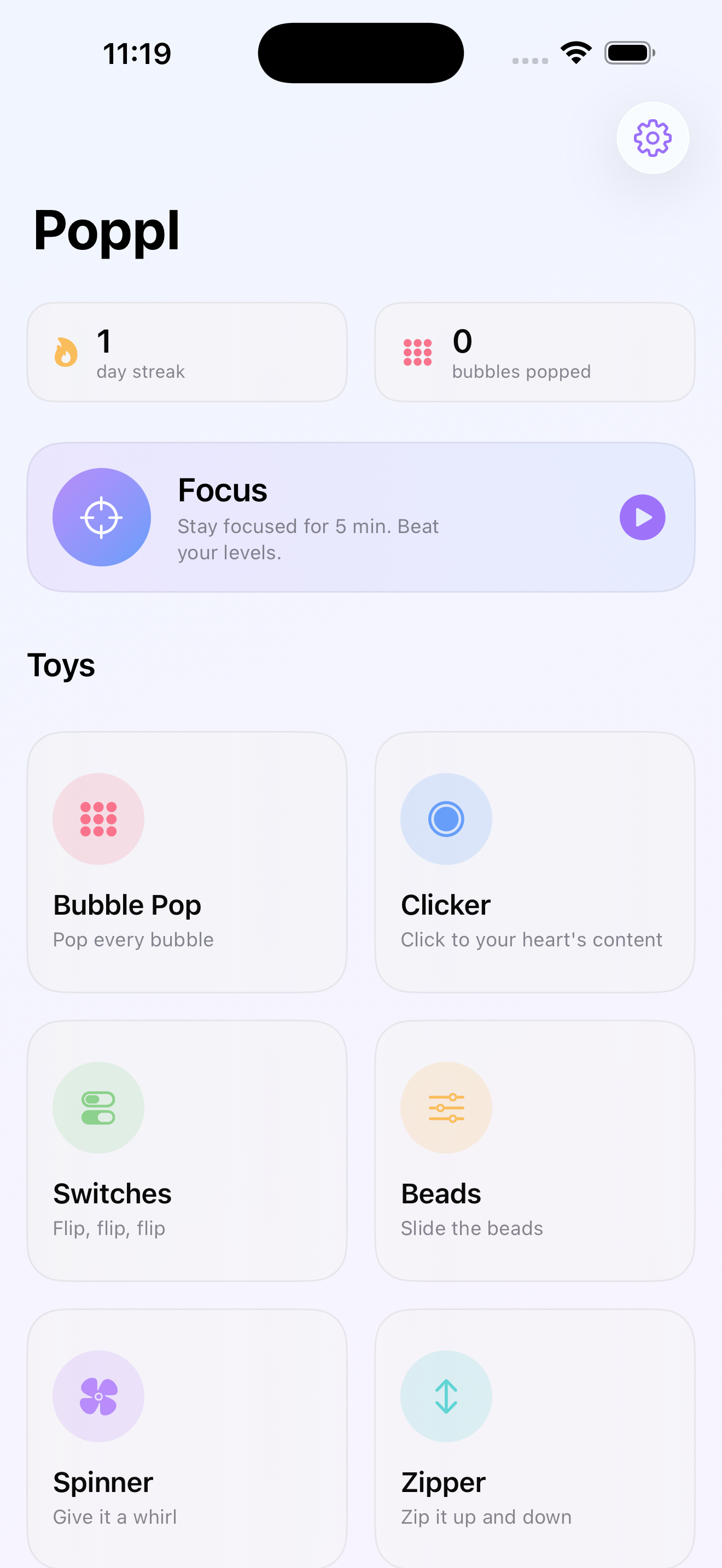 Poppl focus screen